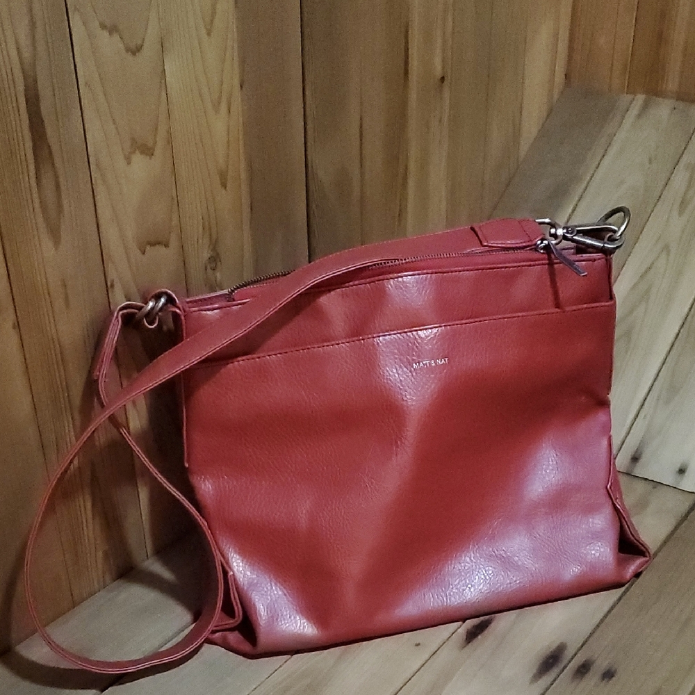 Red Leather Shoulder Bag with Slouchy Design
